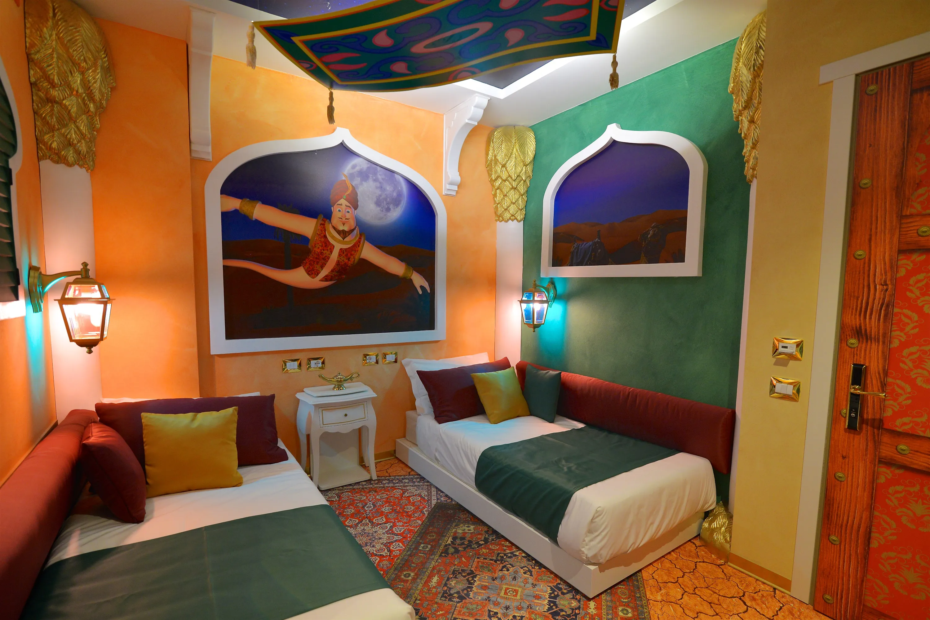 ARABIAN ADVENTURE STANDARD: The room holds a double bed and two single beds in two separate areas. There is also an additional sofa bed available for children up to the age of 7. Family rooms of this type host a maximum number of 4 people and offer a garden view. It is not possible to add a cot. Bathroom with shower - 2 LCD TVs - WI-FI.